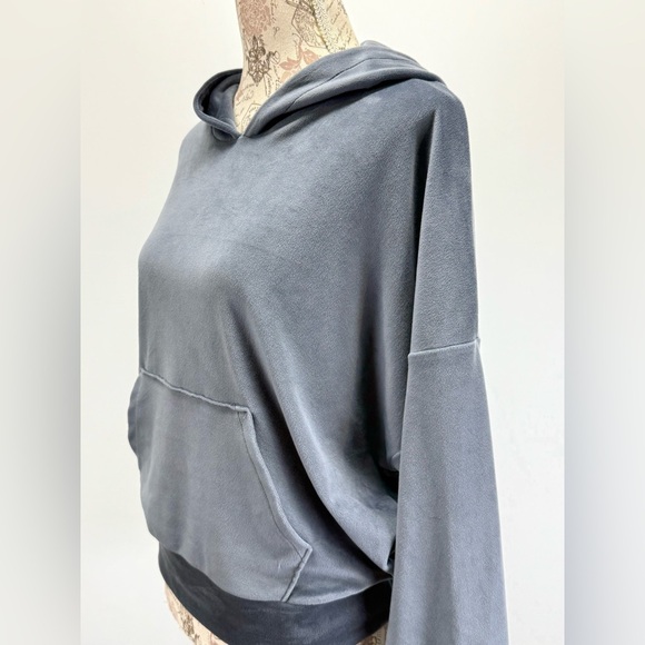 AMERICAN EAGLE OUTFITTERS Gray/blue soft velour hoodie sweatshirt size S - Picture 5 of 13